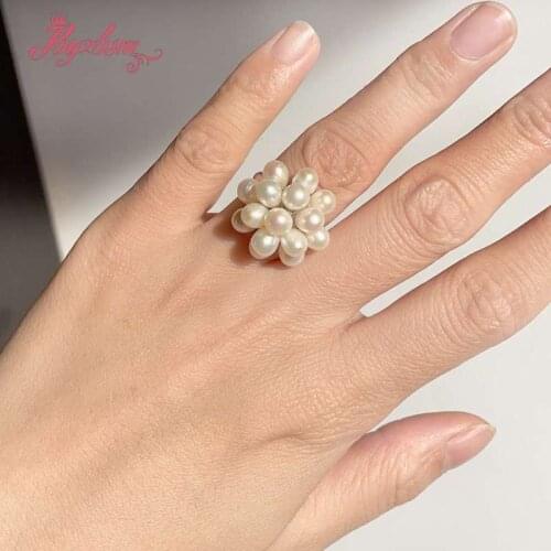 Natural White Freshwater Pearl Oval 3x4mm-4x6mm Stone Beads Zinc Alloy For Women Gift Jewelry Ring 1 Pc Adjustable Resizable