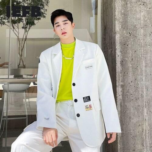 IEFB 2021 New Casual Clothing Mens White Suit Coat Korean Streetwear Handsome Label Design Single Breasted White Blazer 9Y6793