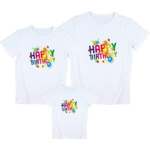 Family Matching Outfits Happy Birthday Party T shirt Daddy Mom Daughter Son T-shirts Family Look Clothes Summer Top Tee Shirt
