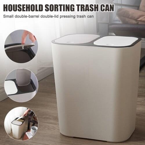 Dry and Wet Separation Trash Can Large Rubbish Bin with 2 Lids Push Type For Kitchen Living Room SP99