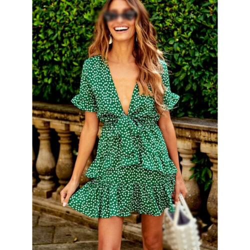 Women Boho Floral V neck Short Sleeve Sexy Mini Dress Woman Summer Beach Party Holiday Ladies Sundress Female Vestidos