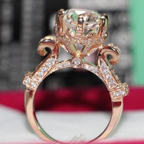 3Carat Sterling Rose Gold 14K Oxhead Style Fascinating Diamond Anniversary Ring Propose Jewerly Color Clarity Enhanced