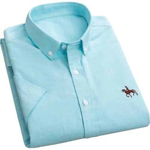 Aoliwen brand Mens Oxford Short Sleeve Summer Casual Shirts Single Patch Pocket Comfortable Standard-fit Thin Solid Tops Shirt