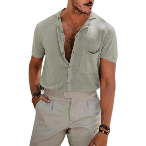 Short Sleeve Men Casual Shirt Turn-down Collar Loose Buttons Closure Solid Color Summer Shirt Men Clothing chemise homme 2021