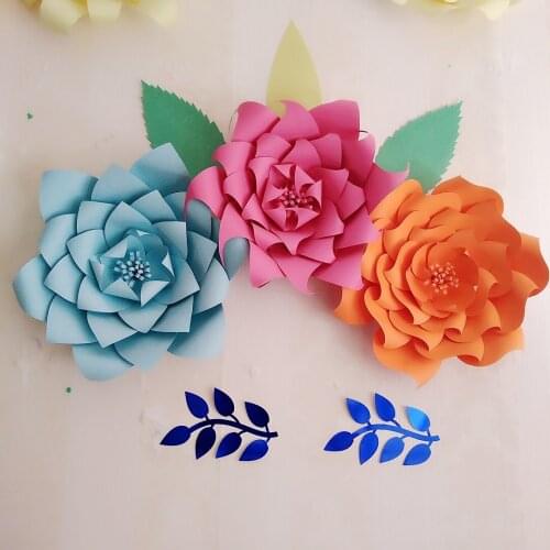 Handcrafted Card Stock Giant Paper Flowers 3PCS + Leave 5PCS For Baby Shower Baby Nursery Decorations Party Decor Large Rose