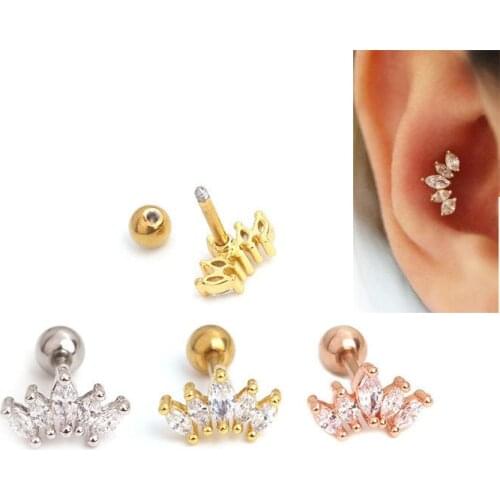 Earring Flat Back TRAGUS Helix Bar In Ear Fashion Clear Crystal Cartilage Screw