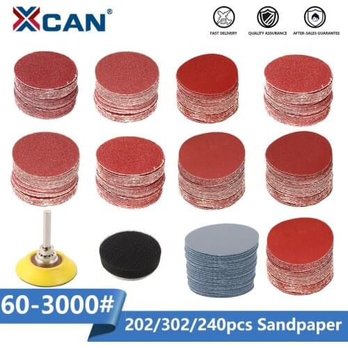 XCAN 2 inch Sanding Disc 202/240/302pcs 60-3000 Grit with Stiky Disk and Cushion Sander Disc Sandpaper