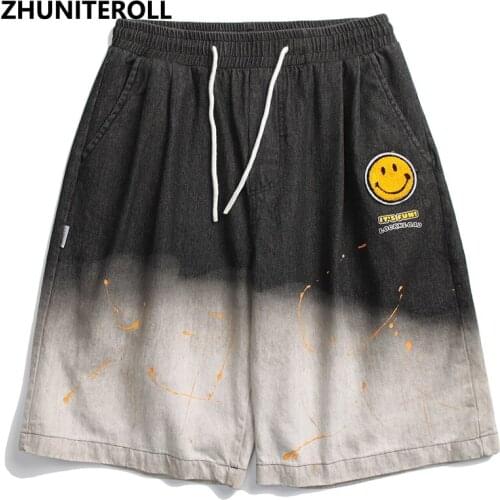Smile Face Men Hip Hop Gradient Shorts Streetwear Cowboy Shorts 2021 Summer Fashion Casual Harajuku Jogger Shorts Track Shorts