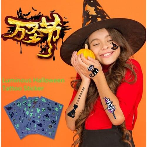 Luminous Halloween Tattoo Sticker Temporary Tatoo Stickers For Halloween Fake Tatto Body Art Tatuajes Joke kids tatoo stickers