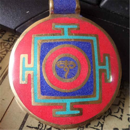 TBP001 Tibetan Amulet Big Round Pendants Copper Inlaid Colorful Stone Pendant