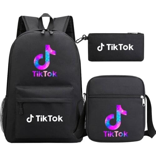 TIK TOK 3pcs Sets Backpack+Shoulder bag +Pencil Case Printing School Canvas Student Teenage Shoulder Bags Travel Backpack