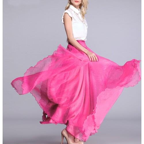 Summer Womens Goddess Boho Long Skirt Loose Chiffon Elastic High Waist A-line Skirt