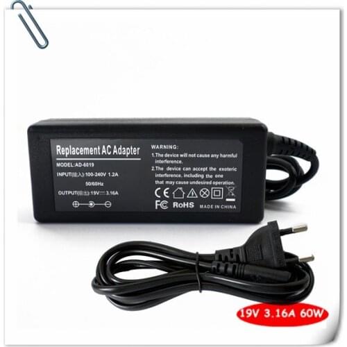 Laptop Charger AC Adapter for Samsung X60 X65 R50 Adp-60zh A AD-6019 AD6519 R540/R580 300E Notebook 19V 3.16A Power Supply Cord
