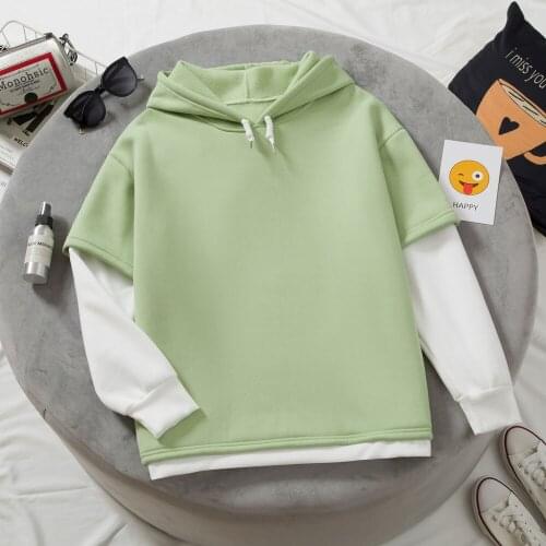 Color Block Hoodie Women Korea Fashion Patchwork Pullover Harajuku Plus Size Sweatshirts for Girls Matching Unisex Streetwear