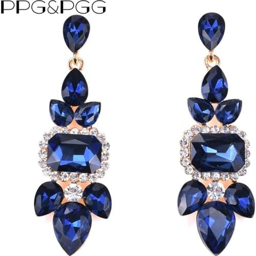 2020 New Bohemian Blue Crystal Stud Earrings For Women Wedding Gift Brand Hot Big Long Earrings