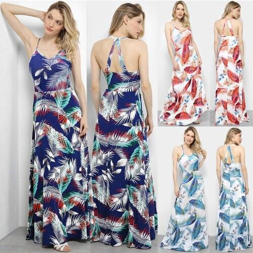 Dresses Womensummer Dress 2021 Spaghetti Strap Print Sleeveless Beach Long Dress For Woman Vestidos Femme Robes Female Clothing
