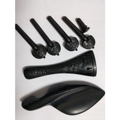 1 Set NEW Ebony Violin parts With Carving pattern 4/4 tail piece peg chin rest
