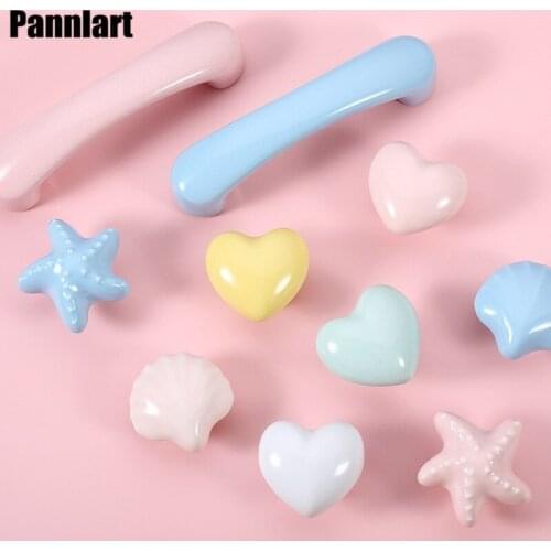 Pannlart 1 Pc Mini Hear Shape Ceramics Handles for Children Kids Room Cabinet Knobs Star Wardrobe Handle Garden Door Handle