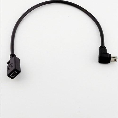 10pcs Mini USB 5 Pin Female To Male Down Direction Angle Extension Data Adapter Cable 25cm