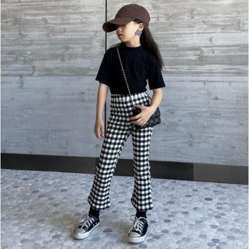 2021 new wholesale girls plaid long pants spring cotton fashion girls pants 4-9t A609