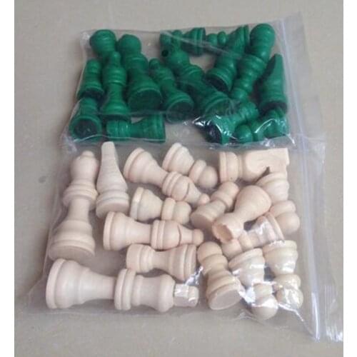 32Pcs/set New Wood Chess Piece Real Wood Chessboard 2.5 Inches of Water Paint Green + Original Color