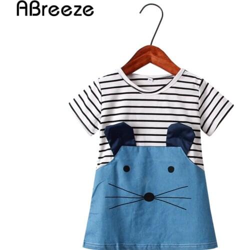 Abreeze 1-7Y summer baby clothes casual A-line baby dresses for girls cotton little child dresses striped print girls dresses