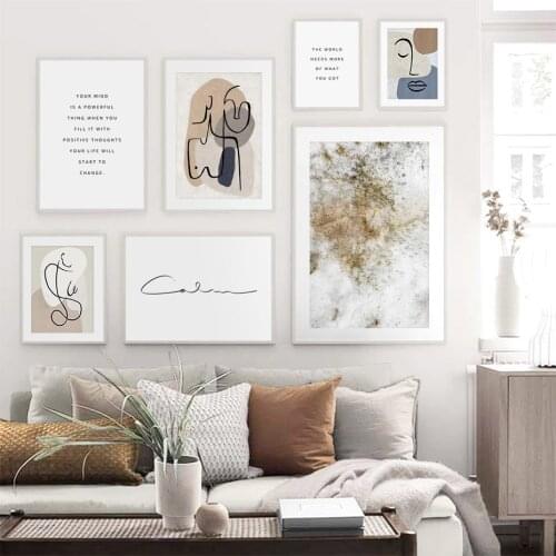 Abstract Beige Boho Sketch Line Canvas Painting Photo Wall Art Pictures for Living Room Home Interior Decoration No Frame