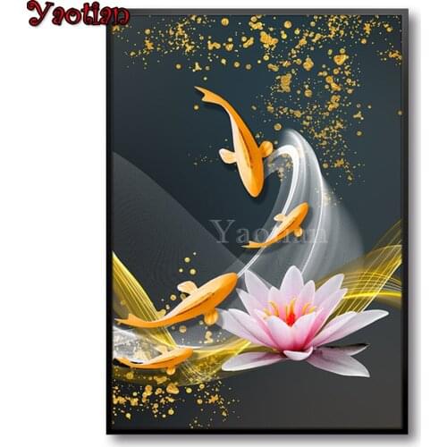 Full square/round drill 5d diy diamond painting Goldfish lotus picture mosaic embroidery kit Corridor aisle decorative New 2021