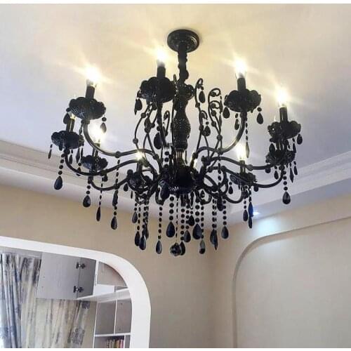 Antique Black Led Chandelier Crystal Lamps dining room Cafe Bar Lampadario Moderno Retro Iron Candle holder Lighting chandeliers