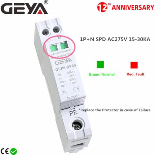 Free Shipping GEYA 1P+N SPD 15-30KA Surge Protector Lightning Protection Surge Arrester Surge Protective Device Din Rail