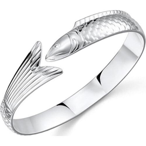 999 thousand Zuyin folk style Fu fish opening Sterling SV Bracelet