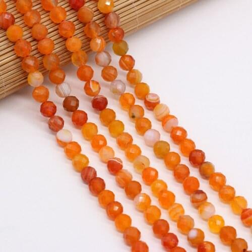 Natural Stone Beads Semi-Precious Stone Round Shape Faceted Red Agate Beads For Jewelry Making DIY Bracelet Necklace Accessories