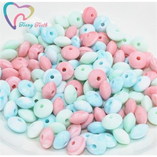 50 PCS Mix Lentil Silicone Teether 12 MM Silicone Beads DIY Bead Teething Nursing Necklace Food Grade Silicone Abacus Beads