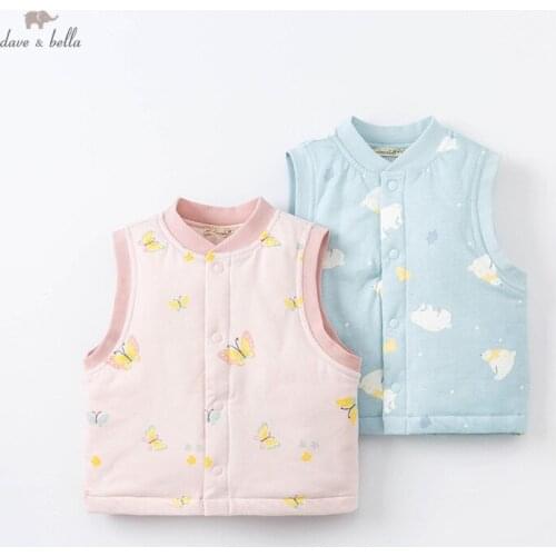 DBZ20323 dave bella winter baby unisex fashion cartoon print coat children girls boys sleeveless vest