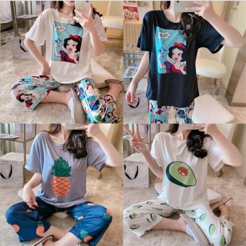 Disney female Mickey pajamas short sleeve cropped pants summer Snow White comic print fashion student home service suit