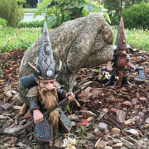 Ancient Battle Guard Dwarf Sculptures Fighting Dwarf In Armor Holding An Axe Protected Gnome Ornaments Garden Gnomes Decorate