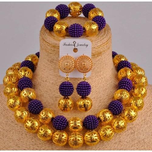 Purple simulated pearl costume necklace african wedding set nigerian wedding african beads jewelry set ZZ18