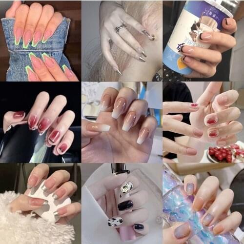 Nail Art Fake Nails Short Press on Tips False with Glue Coffin Stick Clear Display Set Full Cover Artificial Designs