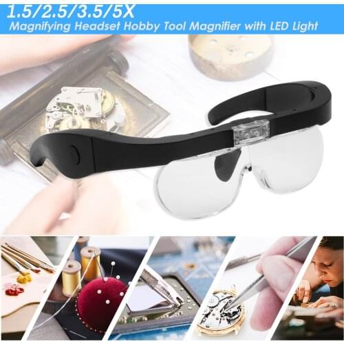 KKmoon 5X Magnifying Headset Magnifying Glass Head Mounted Jewelry Loupe Magnifier Multiple Lens 2 LED Lights Electronics Repair