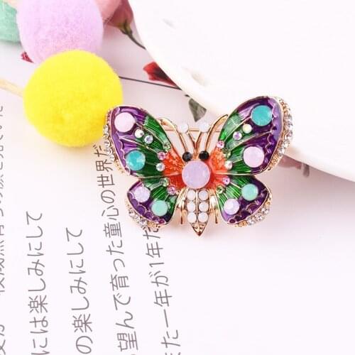 LUBOV Vivid Cute Like Colorful Enamel Butterfly Brooches Pins Crystal Rhinestone Inlaid Butterfly Gold Color Metal Brooch Pin