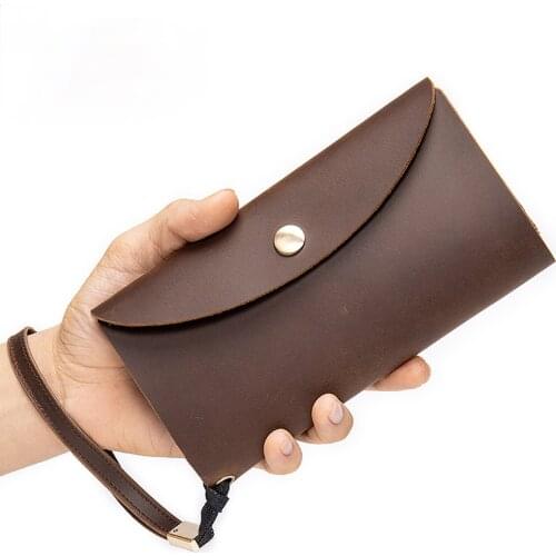 Retro handbag mens crazy horse leather wallet leather multi-card bit rfid anti-theft coin purse clutch