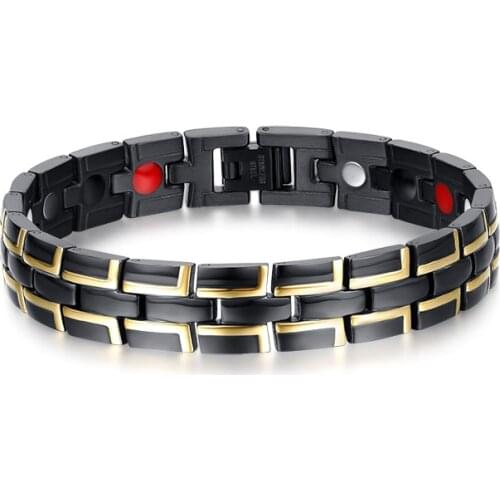 Wholesale Unique natural germanium stone healty magnetic bracelet for men stainless steel jewelry black and gold color
