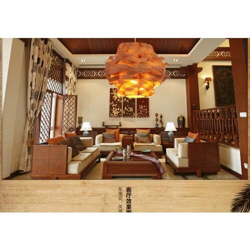 Chinese Style Wooden Veneer Pendant Light Wood Lamp Birds-nest Pendant Light lustre pendente