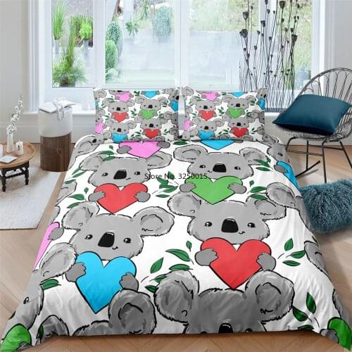 Kawaii Koala Cartoon Bedding Animals Quilt Cover 2/3 Pcs Single Double Queen King Size Bedclothes Comforter Bedroom Duvet Cover