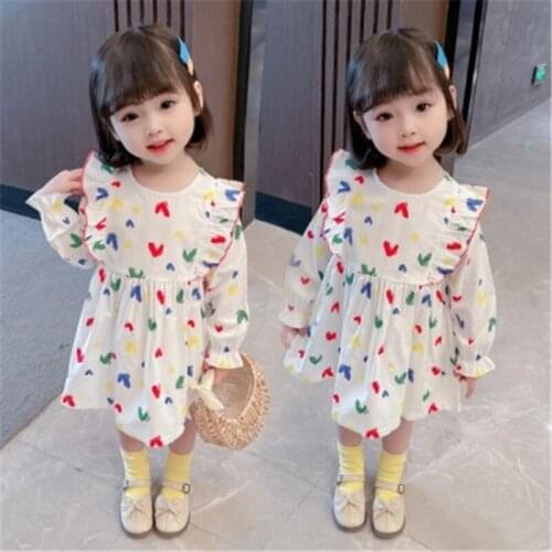 Print Children Spring Summer Dress Baby Girls Dresses Trendy Kids Multicolor Long Sleeve Ruffle Special Occasion High Quality