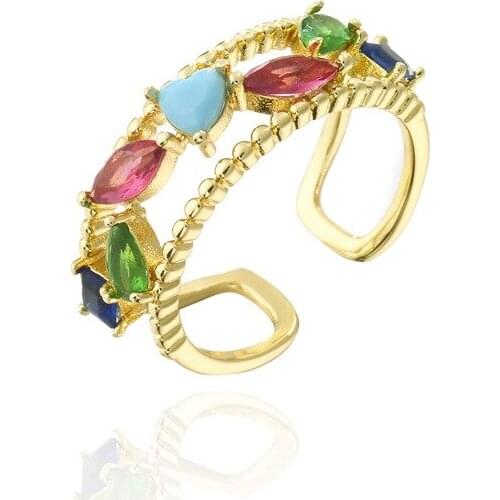 Adjustable Fashion CZ Crystal Opening Rings For Women,Gold Plated Cooper Rings Party Jewelry Gift