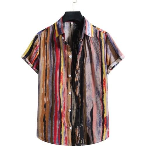Mens Shirt Blouse Shirts Men Camisas Short Sleeve Multi Color Stripe Mens Casual Baggy Formal Tops Summer Chemise Homme