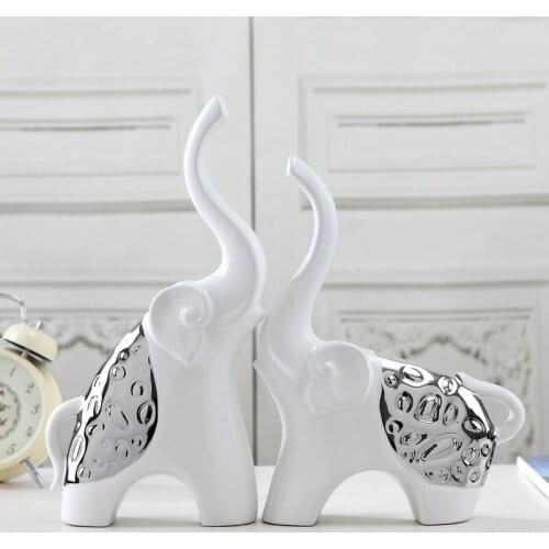 Modern Ceramic Furnishing Articles For Living Room Home Decor Ceramic Animal Figurines Sliver Fortune Elephant Couple Vase