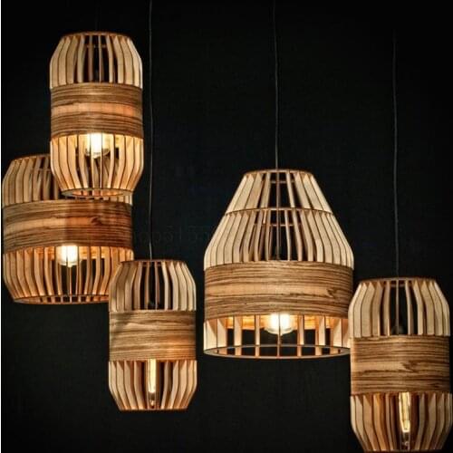 Modern Retro Wooden Pendant Lights Designer Dining Room Hotel Hanging Lamp Living Room Decoration Restaurant LED Pendant Lamps
