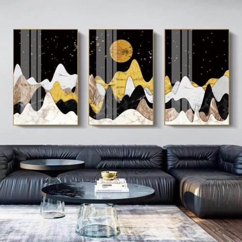 Modern Abstract Landscape Picture Home Decor Canvas Painting Wall Art Marbling Mountain Sun Posters and Prints for Living Room